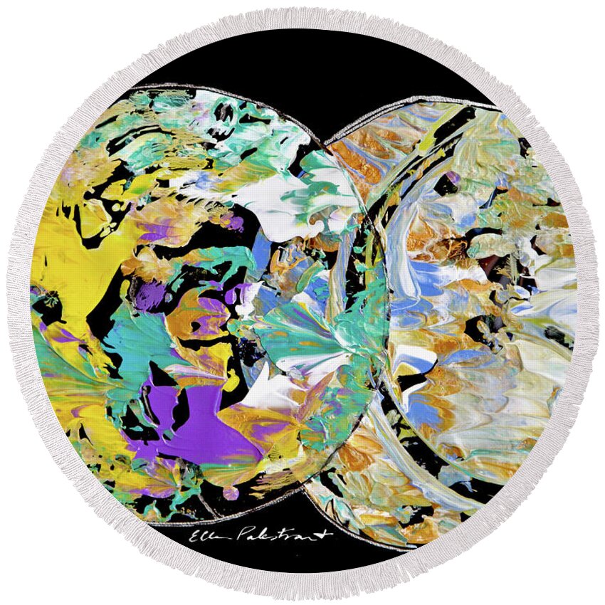 Wall Art Round Beach Towel featuring the painting Interplanetary Dance - Horizontal by Ellen Palestrant