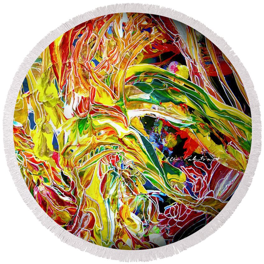 Wall Art Round Beach Towel featuring the painting The Multi-Colored Spherical by Ellen Palestrant