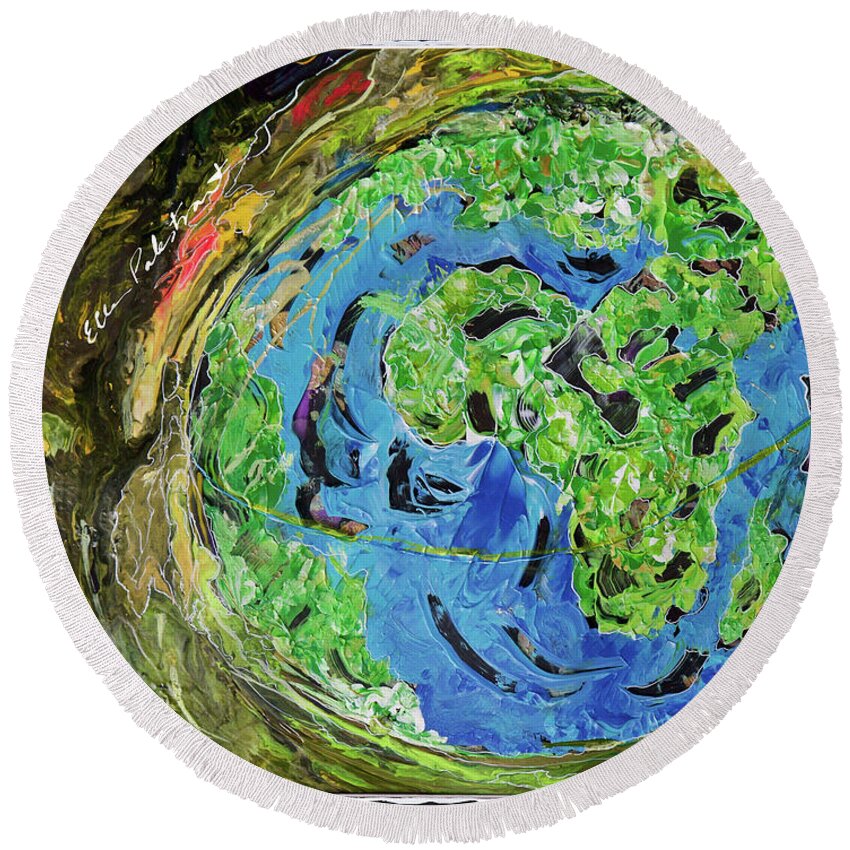 Wall Art Round Beach Towel featuring the painting Earth Embraced - Horizontal by Ellen Palestrant