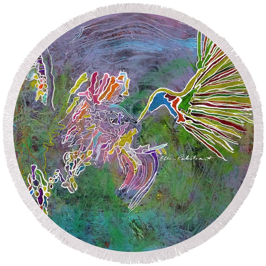 Wall Art Round Beach Towel featuring the painting The Twoodle-Aire by Ellen Palestrant