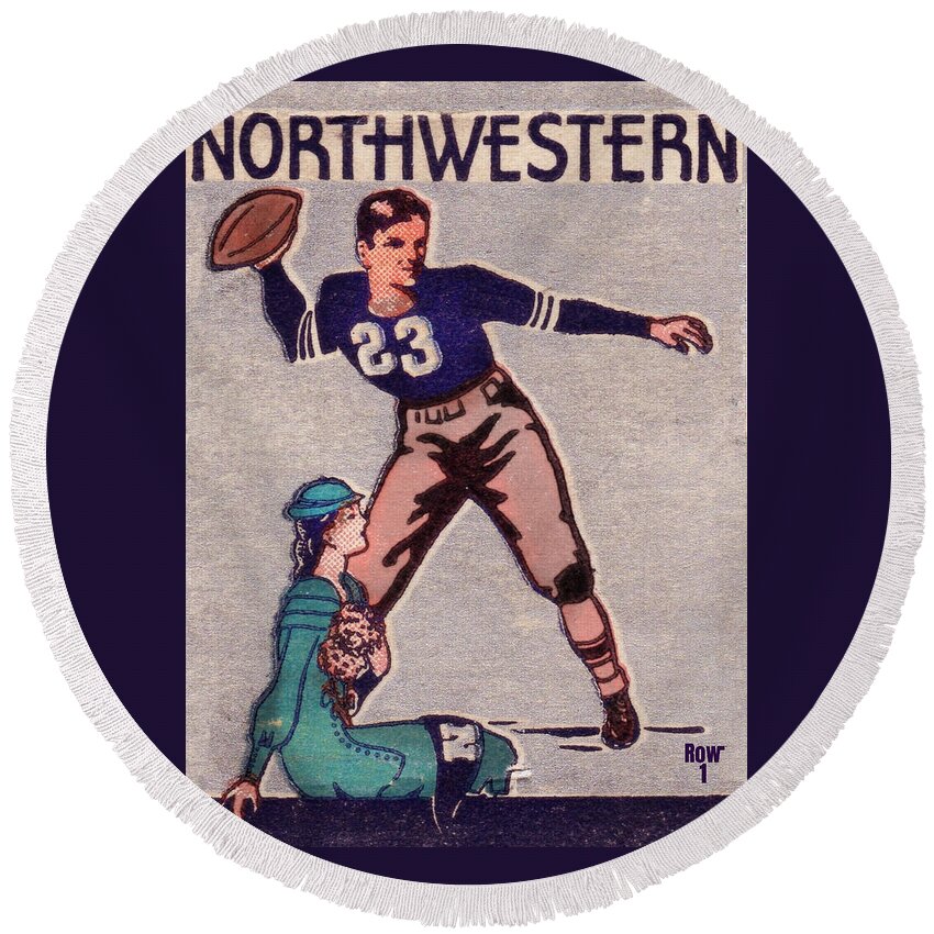 1933 Round Beach Towel featuring the mixed media 1933 Northwestern Football by Row One Brand