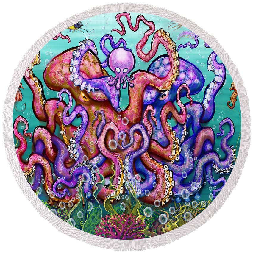 Octopi Round Beach Towel featuring the digital art Octopi Parenti by Kevin Middleton