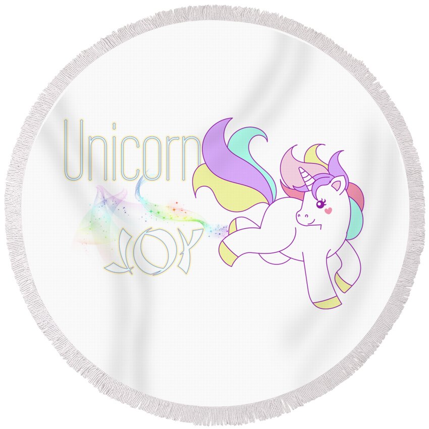 Unicorn Round Beach Towel featuring the digital art Unicorn Joy by Tanya Owens