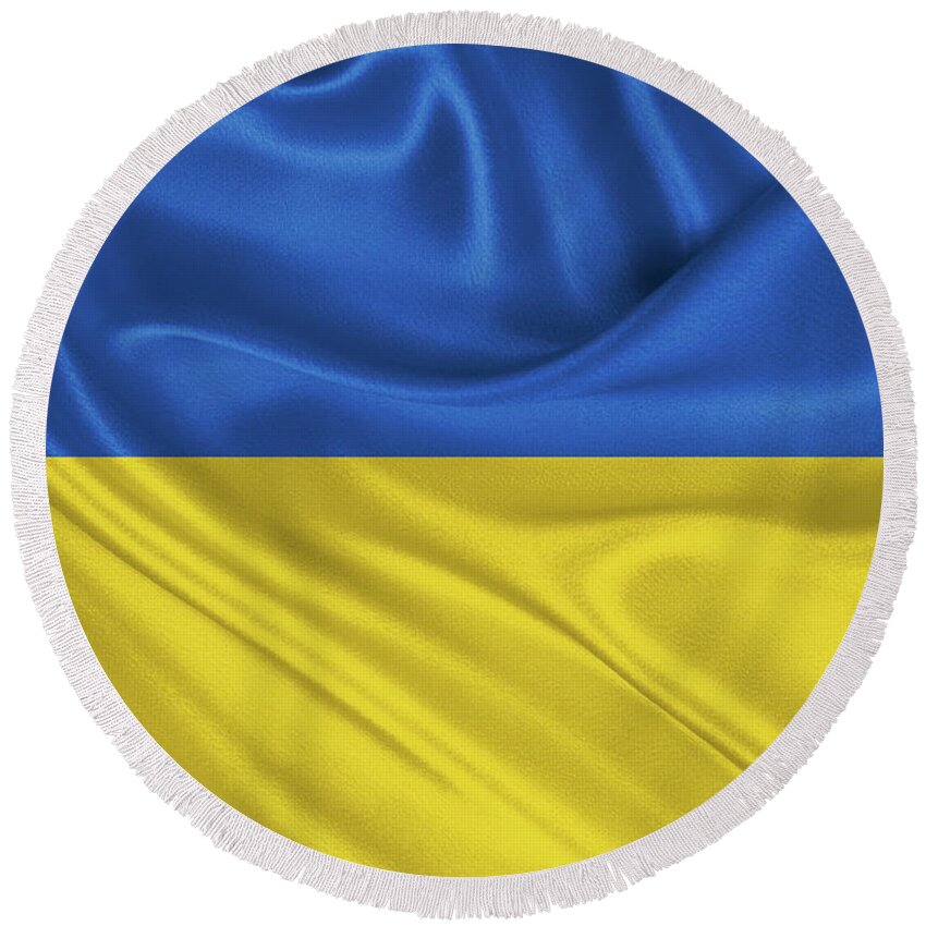World Heraldry By Serge Averbukh Round Beach Towel featuring the digital art Ukrainian National Flag - Prapor Ukrainy by Serge Averbukh
