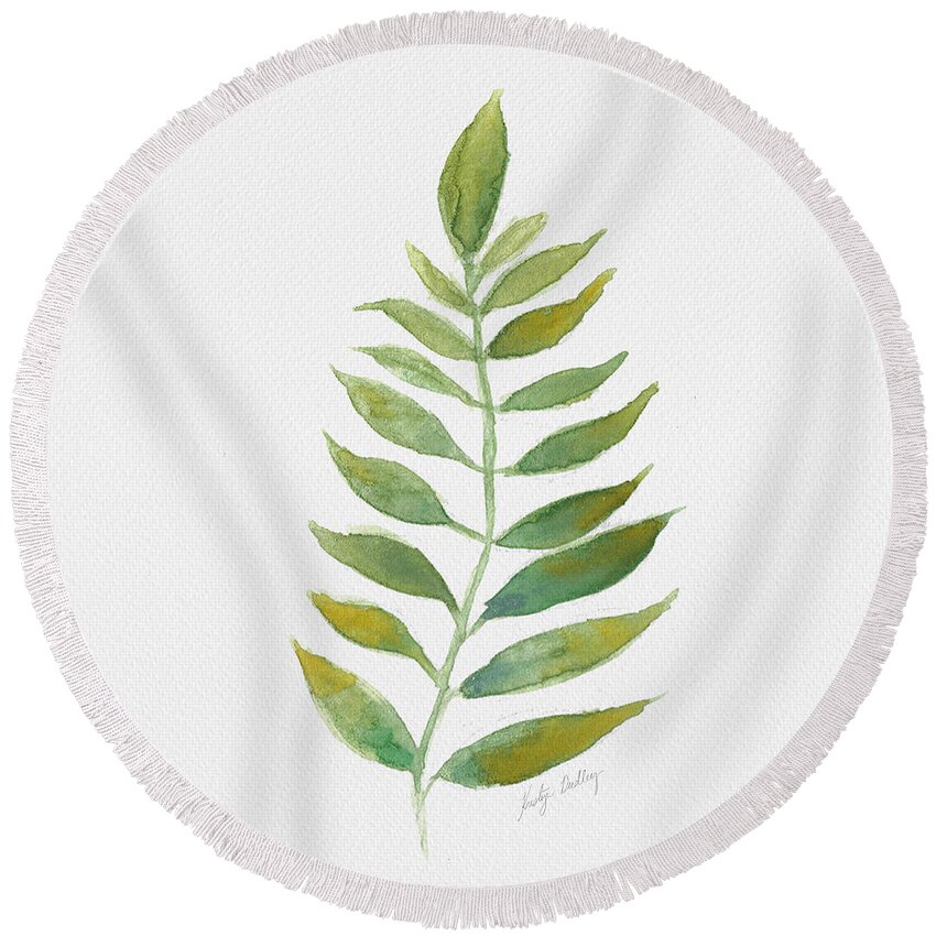 Tropical Round Beach Towel featuring the painting Watercolor tropical leaf by Kristye Dudley