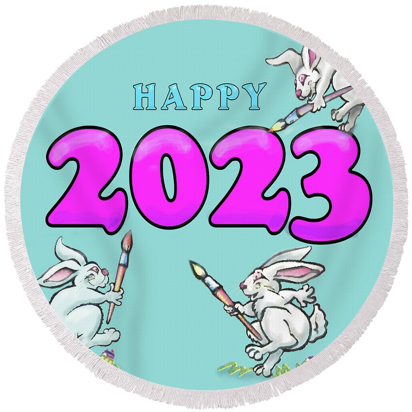 2023 Round Beach Towel featuring the digital art Happy 2023 by Kevin Middleton