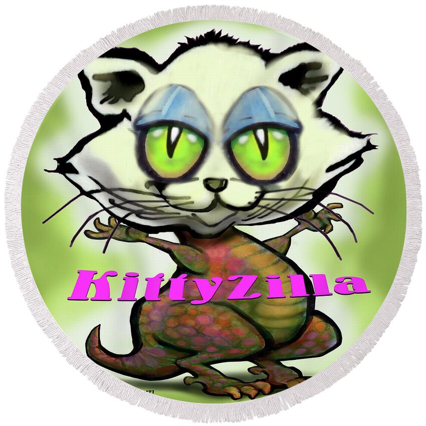 Kittyzilla Round Beach Towel featuring the digital art KittyZilla by Kevin Middleton