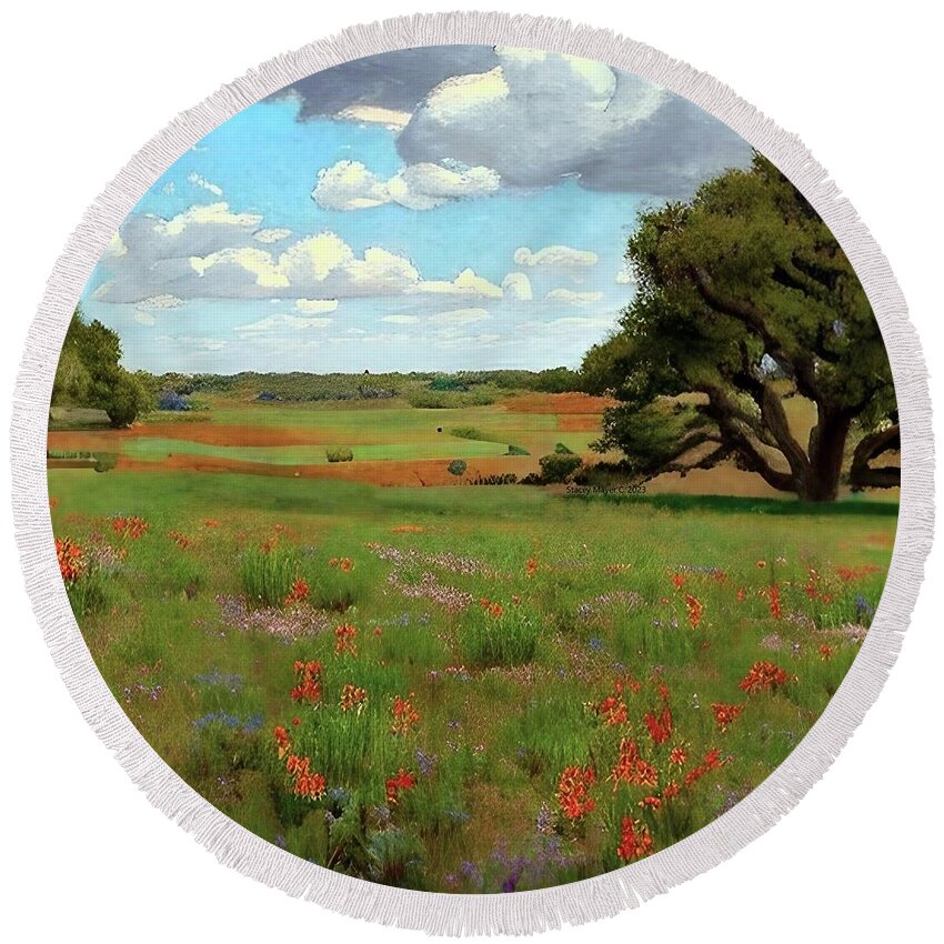 Landscape Round Beach Towel featuring the digital art Brazos River Valley by Stacey Mayer