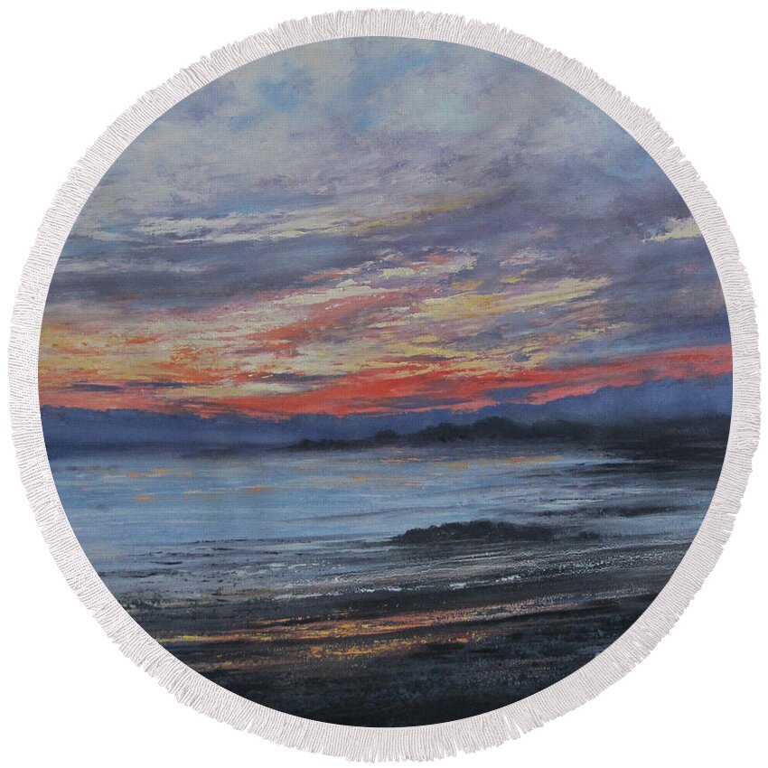 Oil Painting Round Beach Towel featuring the painting As Day Closes by Valerie Travers