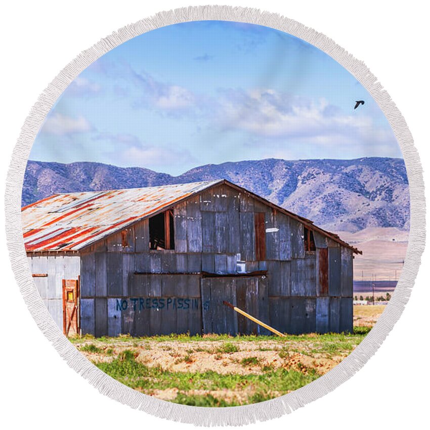 Barn Round Beach Towel featuring the photograph As The Crow Flies by Gene Parks
