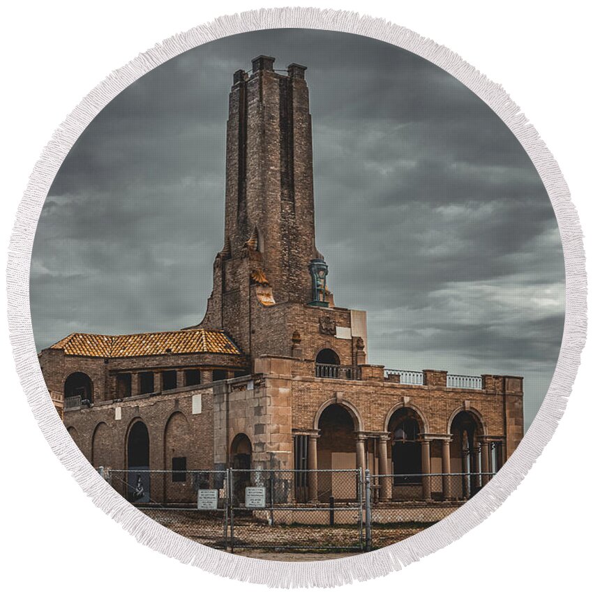 Nj Shore Photography Round Beach Towel featuring the photograph Asbury Park Steam Power Plant by Steve Stanger