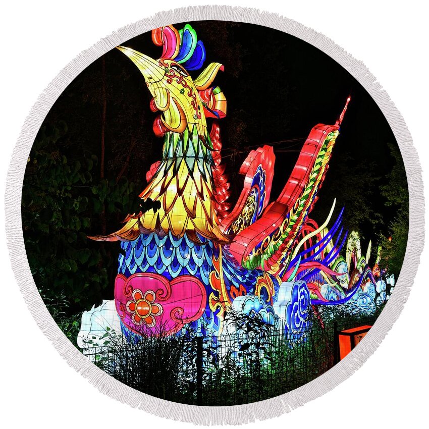 Asian Round Beach Towel featuring the photograph Asian Dragon Lantern Festival by Frozen in Time Fine Art Photography