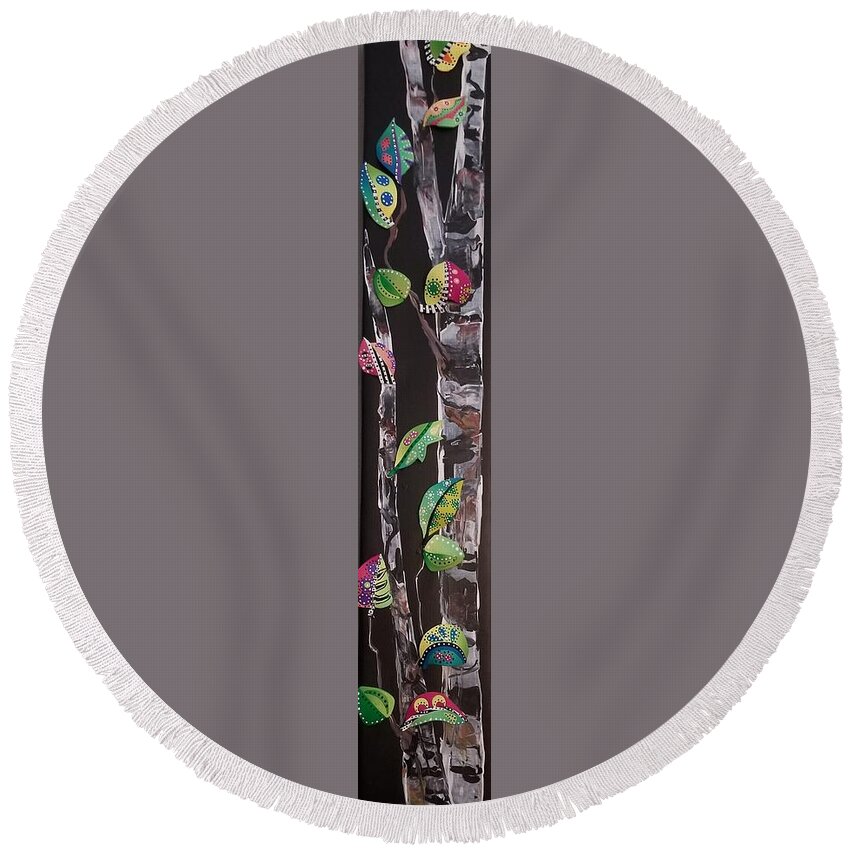 Tree Round Beach Towel featuring the painting Aspen Abstract by Elise Boam