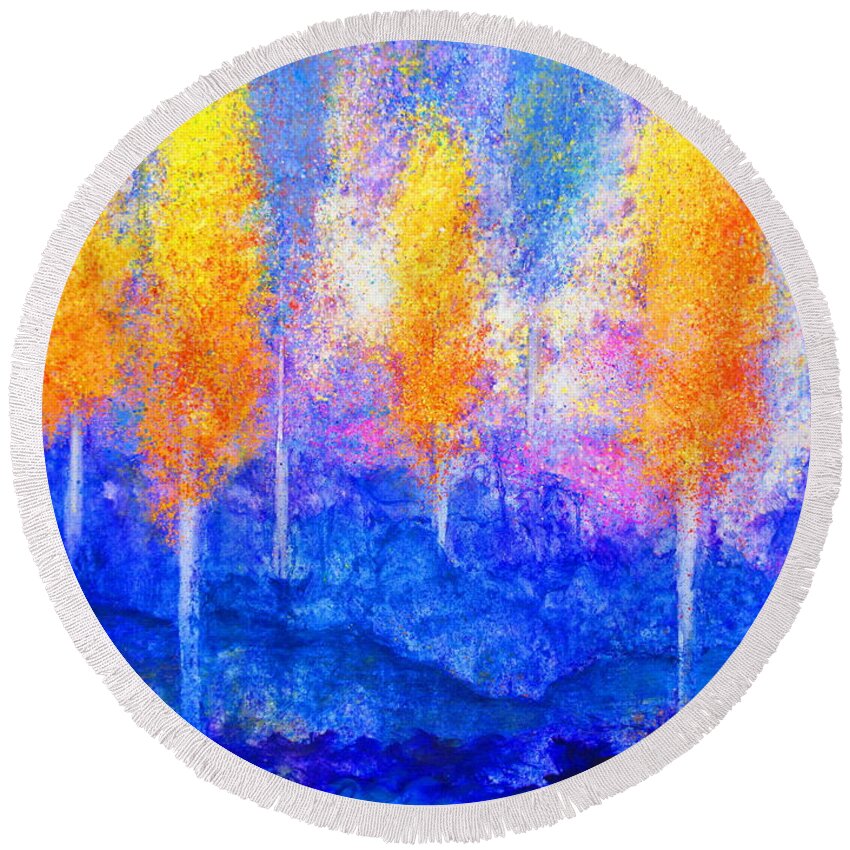 Trees Round Beach Towel featuring the painting Aspen Blue by Gregg Caudell
