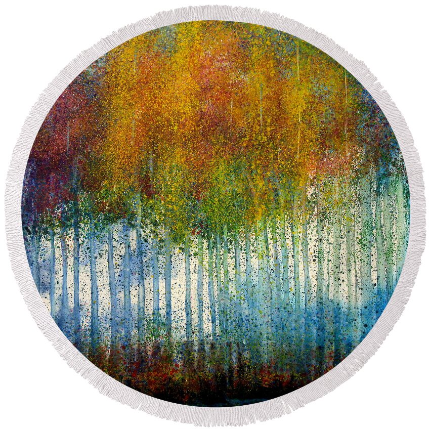 Trees Round Beach Towel featuring the painting Aspen Pallisade by Gregg Caudell