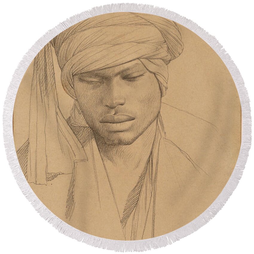 Jean-leon Gerome Round Beach Towel featuring the drawing Assan, a Young Man by Jean-Leon Gerome