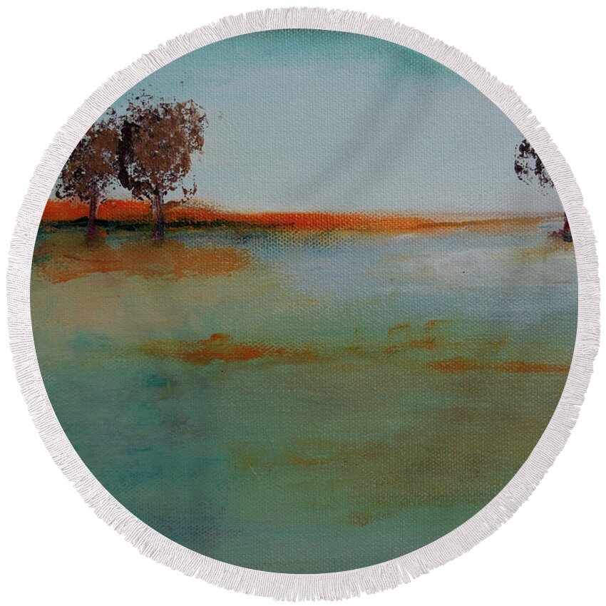 Tree Round Beach Towel featuring the painting At Dawn by Linda Bailey