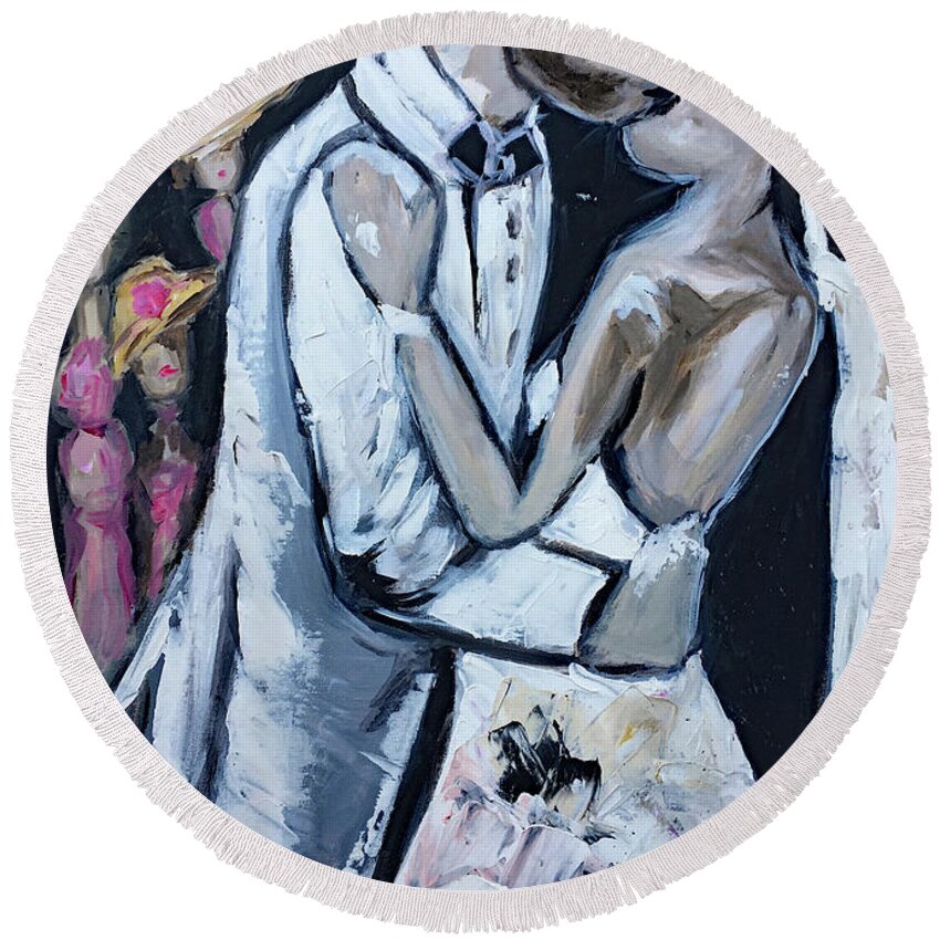Wedding Round Beach Towel featuring the painting At Last by Roxy Rich