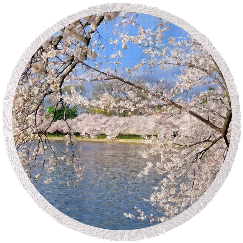 Cherry Blossom Festival Round Beach Towel featuring the photograph At Peak Bloom by Lois Bryan