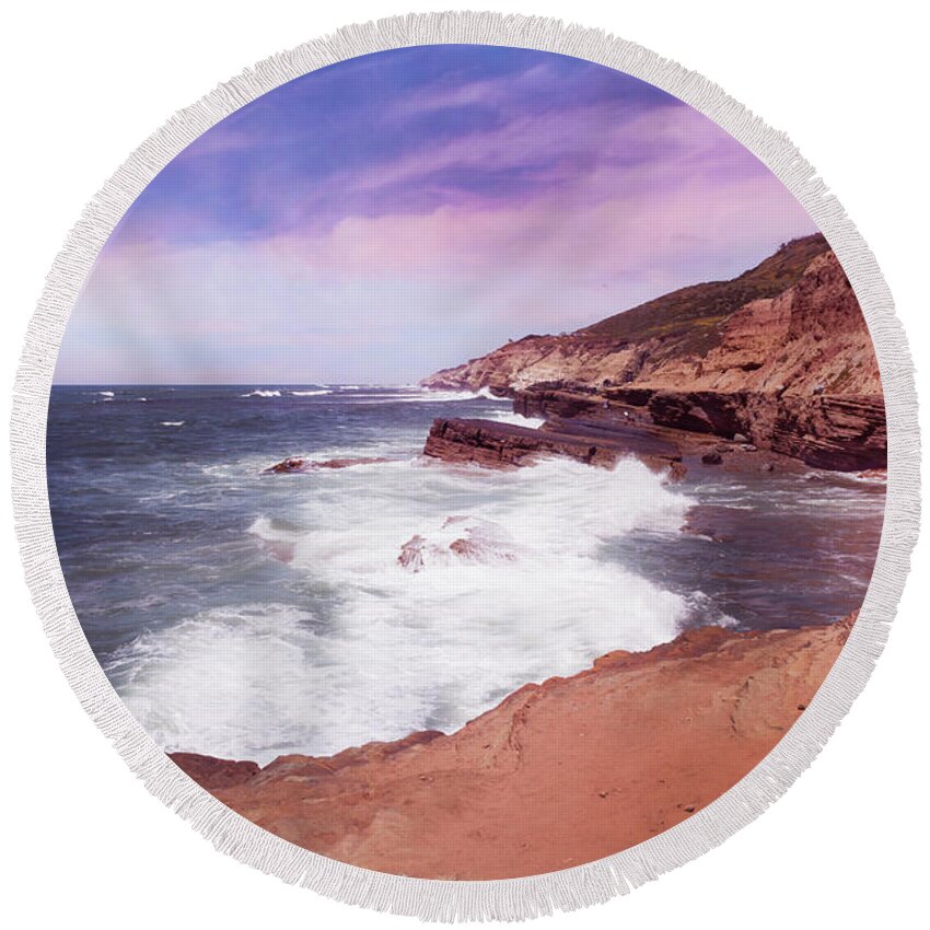 Cliffs Round Beach Towel featuring the photograph At the Edge II by Alison Frank