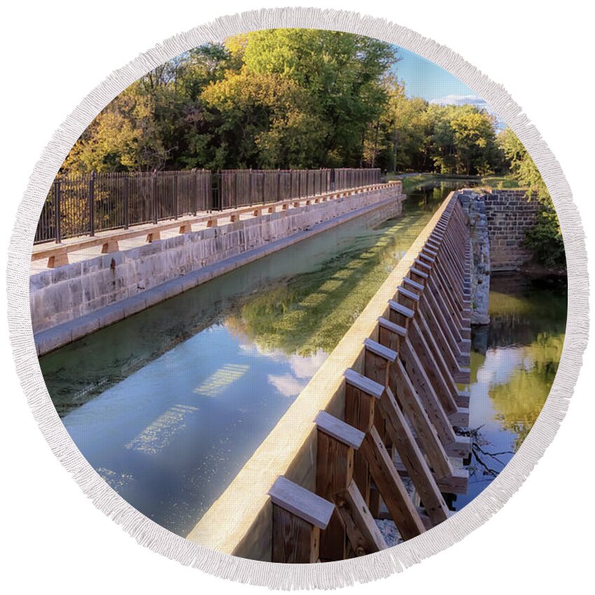 Aqueduct Round Beach Towel featuring the photograph Atop the Conococheague Aqueduct by Susan Rissi Tregoning