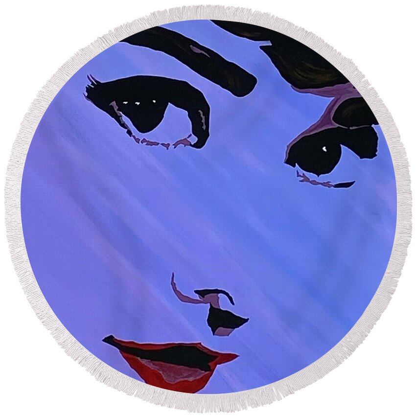  Round Beach Towel featuring the painting Audrey Hepburn by Bill Manson