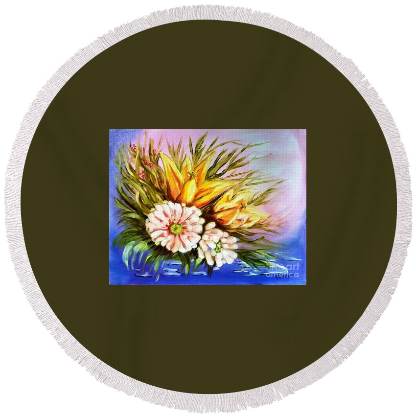 Flowers Round Beach Towel featuring the painting Aurore by Tatiana Sragar
