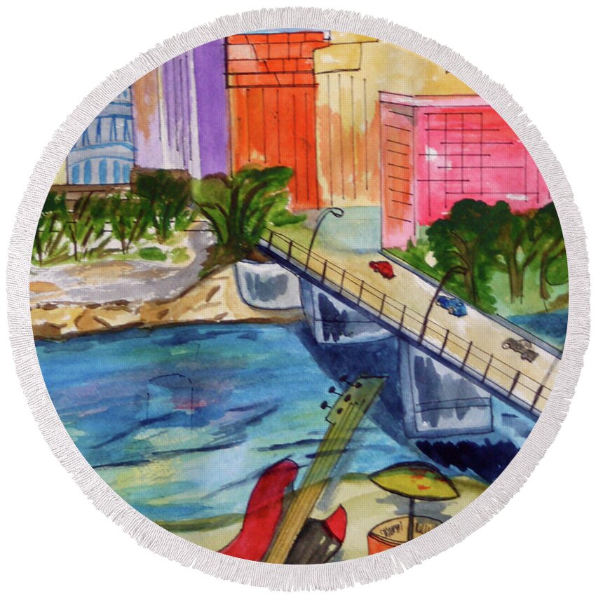 Bridge Round Beach Towel featuring the painting Austin Ann Richard's bridge. by Genevieve Holland