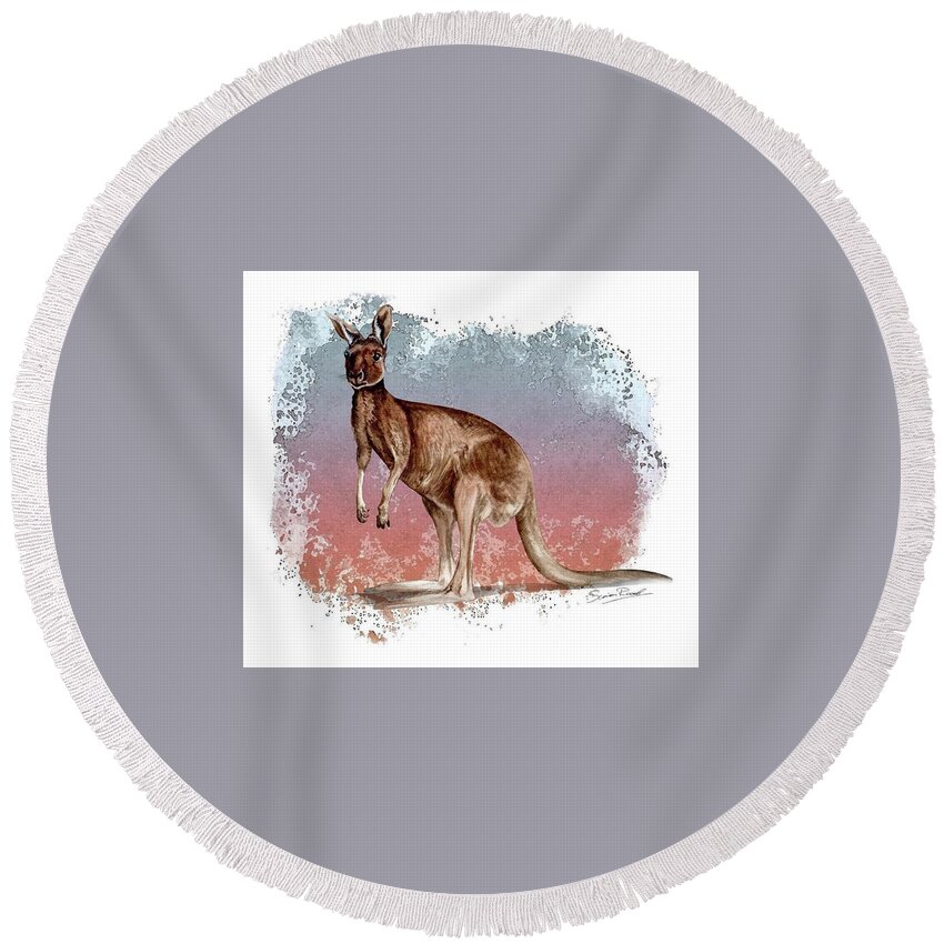 Art Round Beach Towel featuring the painting Australian Red Kangaroo by Simon Read