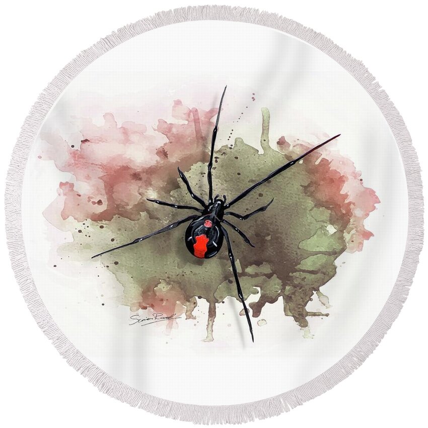 Art Round Beach Towel featuring the painting Australian Redback Spider by Simon Read