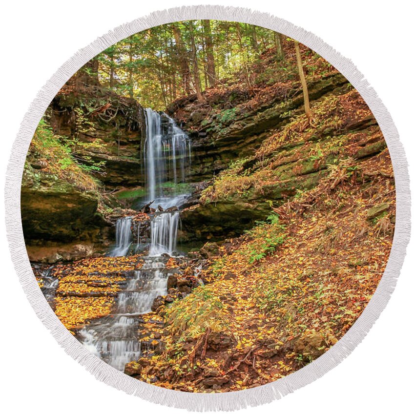 America Round Beach Towel featuring the photograph Autumn at Horseshoe Falls by Robert Carter