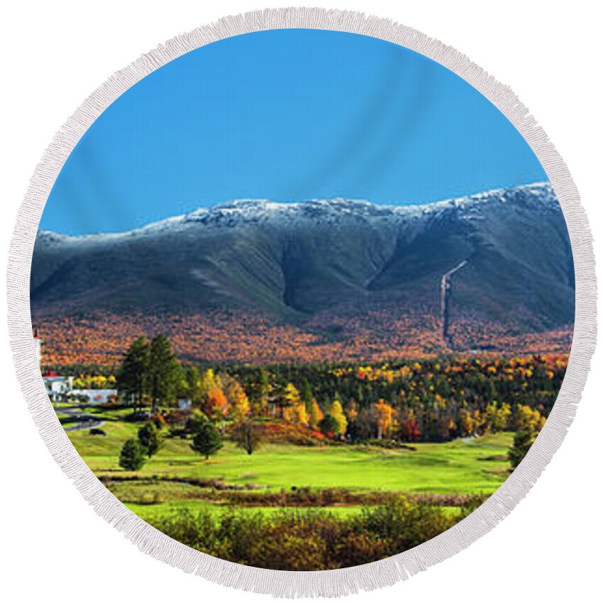 Autumn Round Beach Towel featuring the photograph Autumn at the Mount Washington Pano by White Mountain Images