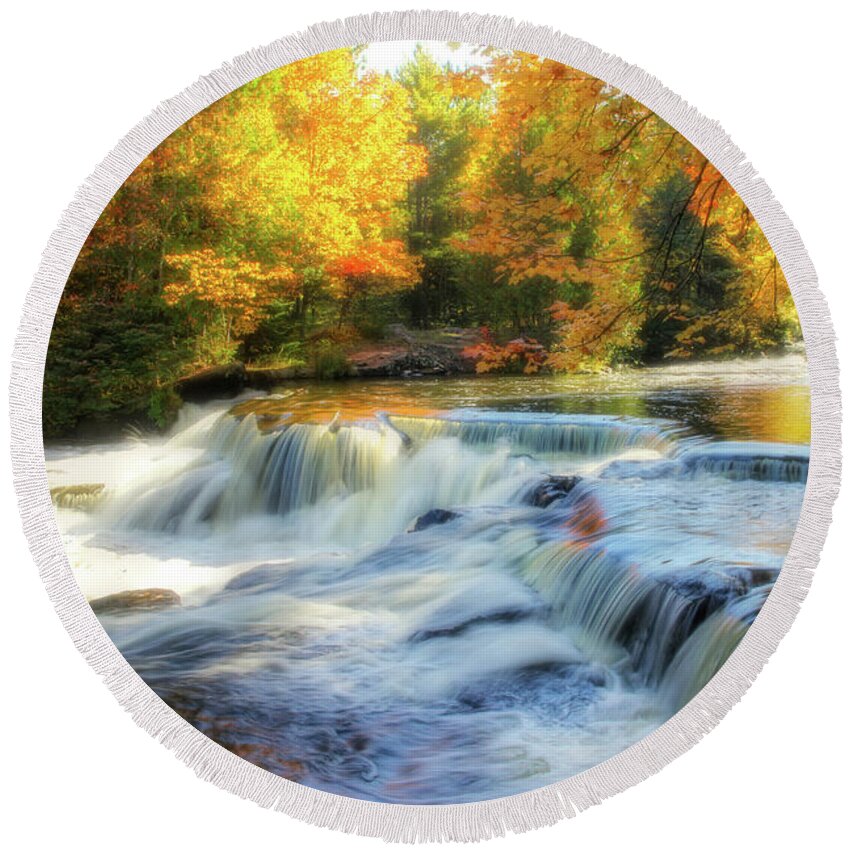 Rapids Round Beach Towel featuring the photograph Autumn at the Rapids by Robert Carter