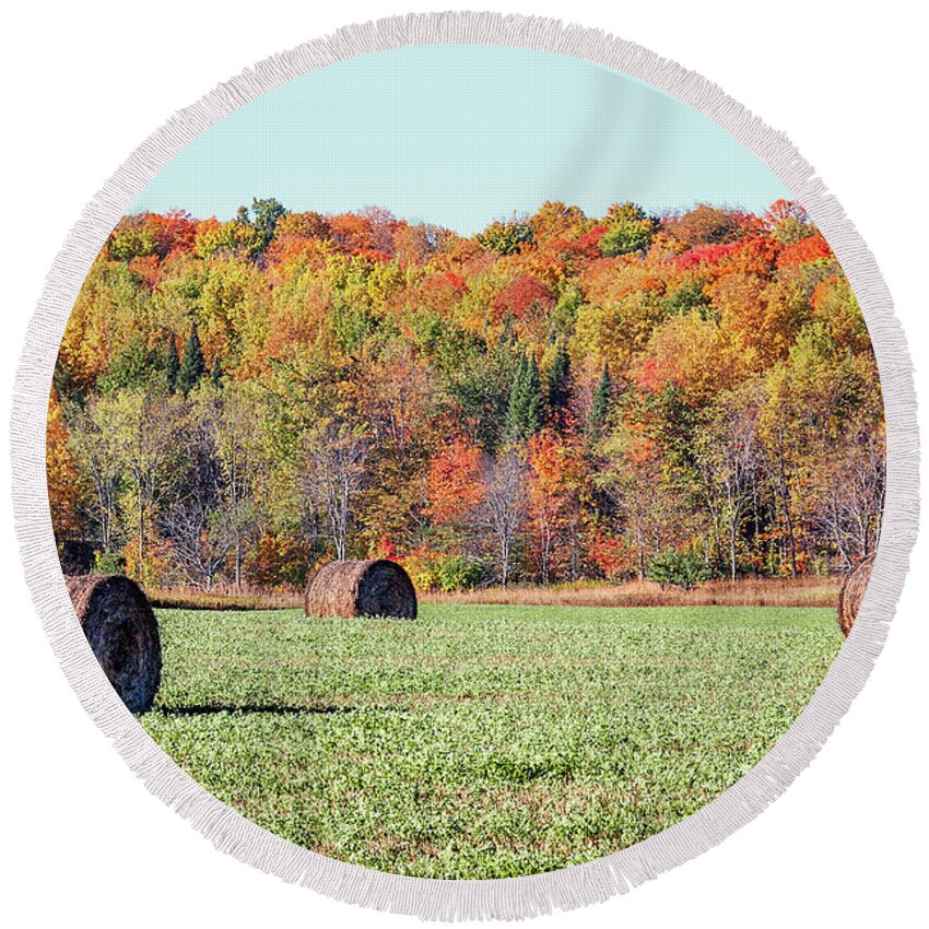Autumn Round Beach Towel featuring the photograph Autumn Bales by Todd Klassy