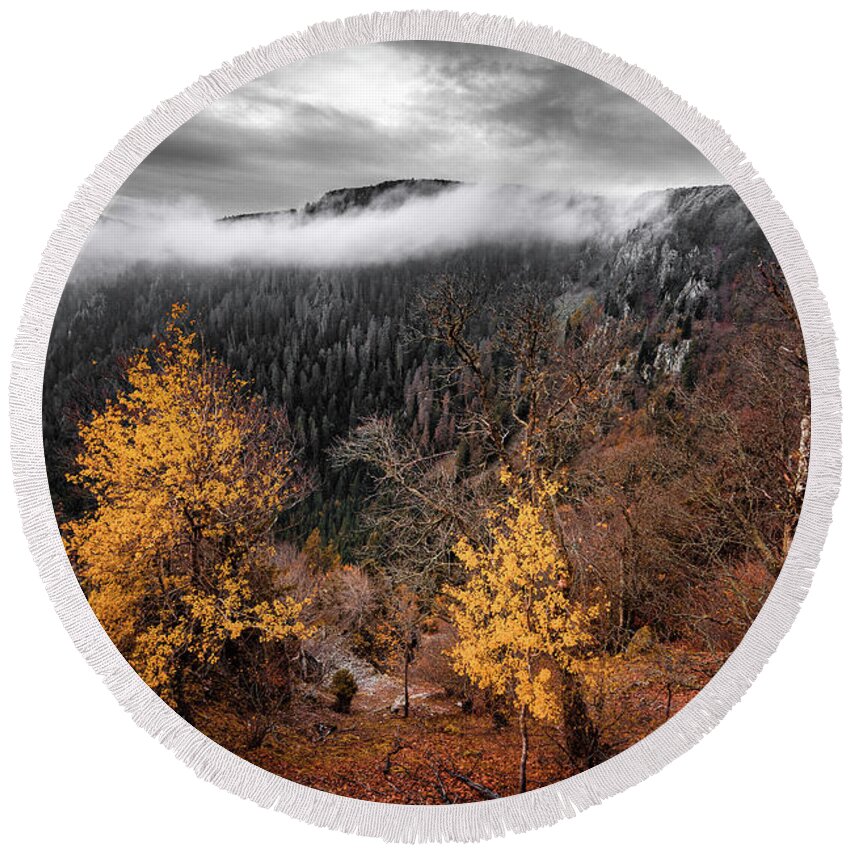 Landscape Round Beach Towel featuring the photograph Autumn Breeze by Philippe Sainte-Laudy