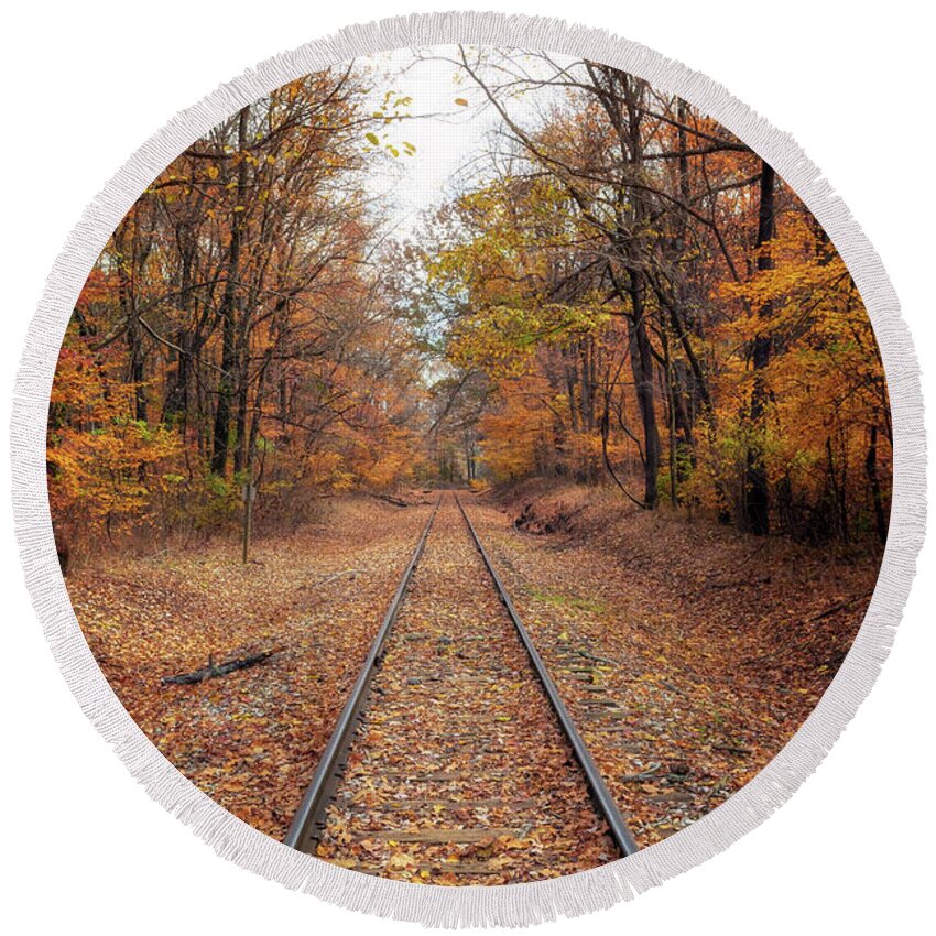Railway Round Beach Towel featuring the photograph Autumn by Rail by Susan Rissi Tregoning