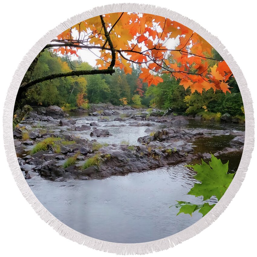Autumn Round Beach Towel featuring the photograph Autumn By the River by Sandra J's