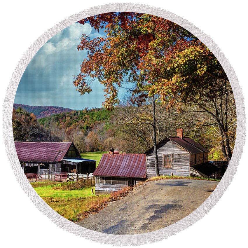 Barns Round Beach Towel featuring the photograph Autumn Colors at the Barns by Debra and Dave Vanderlaan