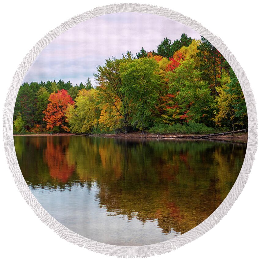 Fall Color Reflections Round Beach Towel featuring the photograph Autumn Colors by Sandra J's