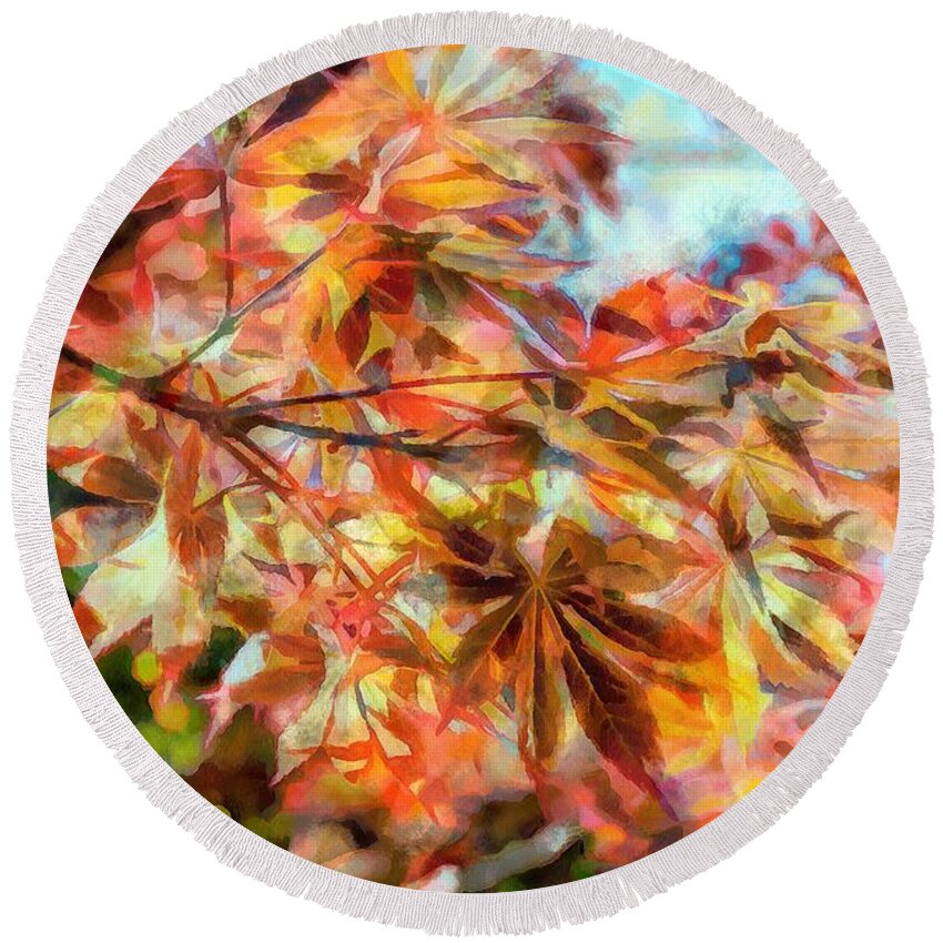 Autumn Leaves Round Beach Towel featuring the digital art Autumn colour #1 by Fran Woods