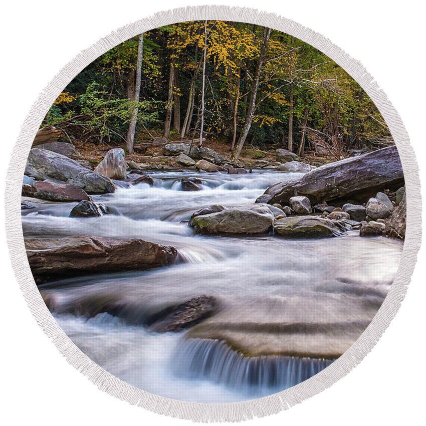 Autumn Round Beach Towel featuring the photograph Autumn Evening on Broad River by Rebecca Higgins