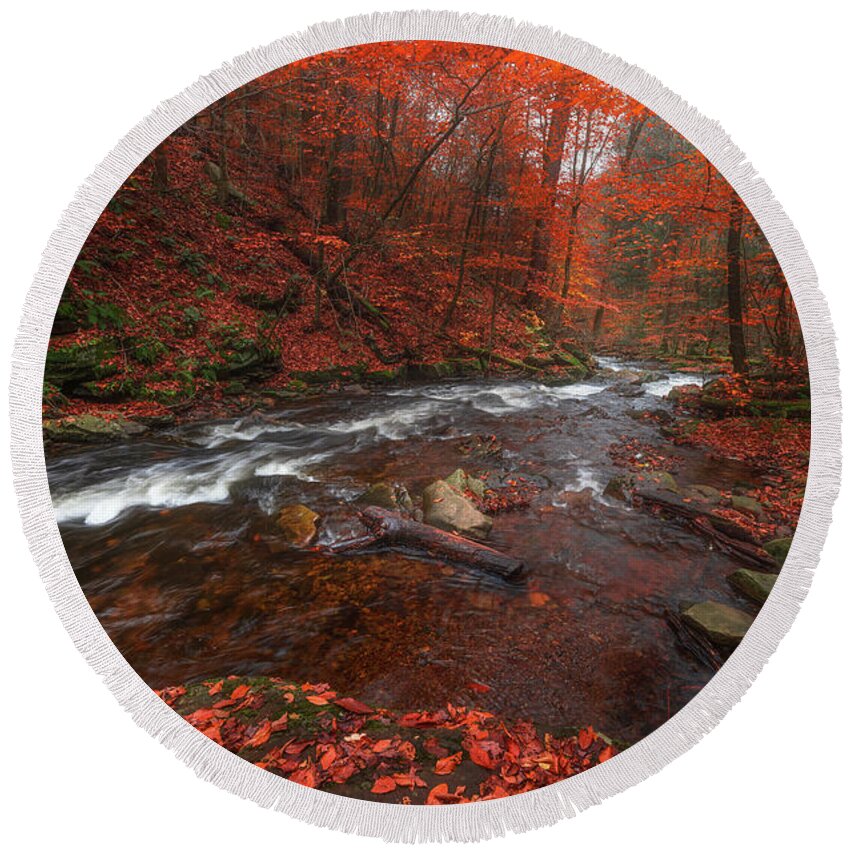 Fall Scenes Round Beach Towel featuring the photograph Autumn Fire by Darren White