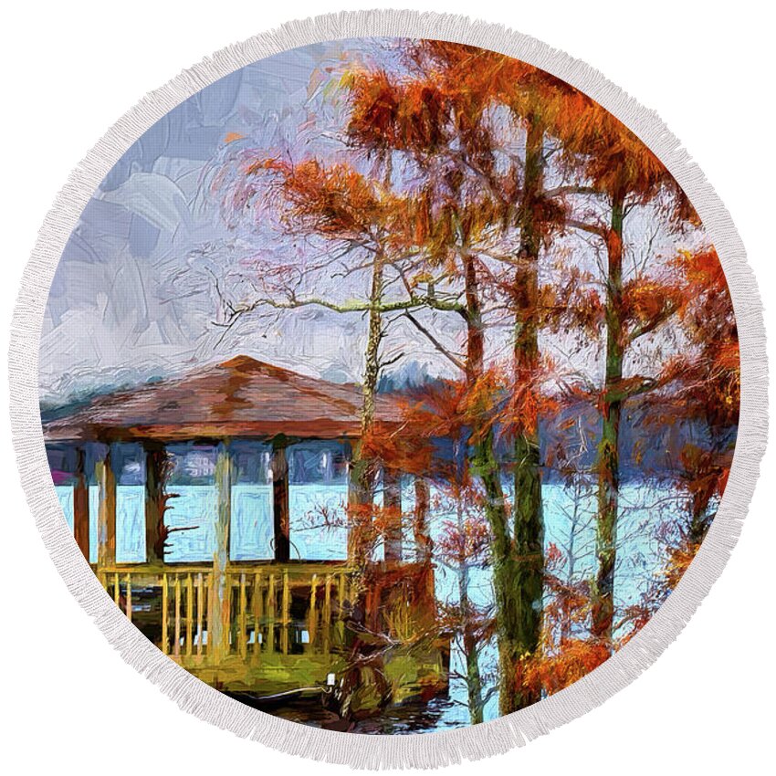 North Carolina Round Beach Towel featuring the photograph Autumn Flows on the River ap by Dan Carmichael