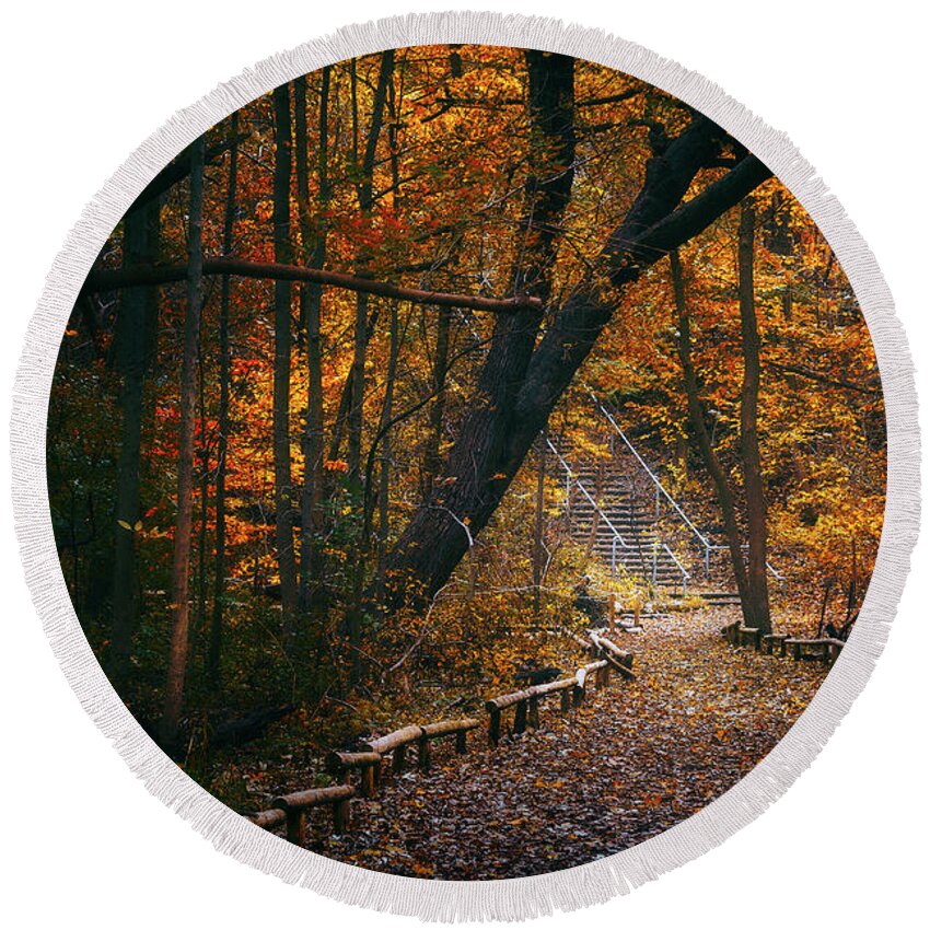 Fall Round Beach Towel featuring the photograph Autumn in Riverside Park by Scott Norris