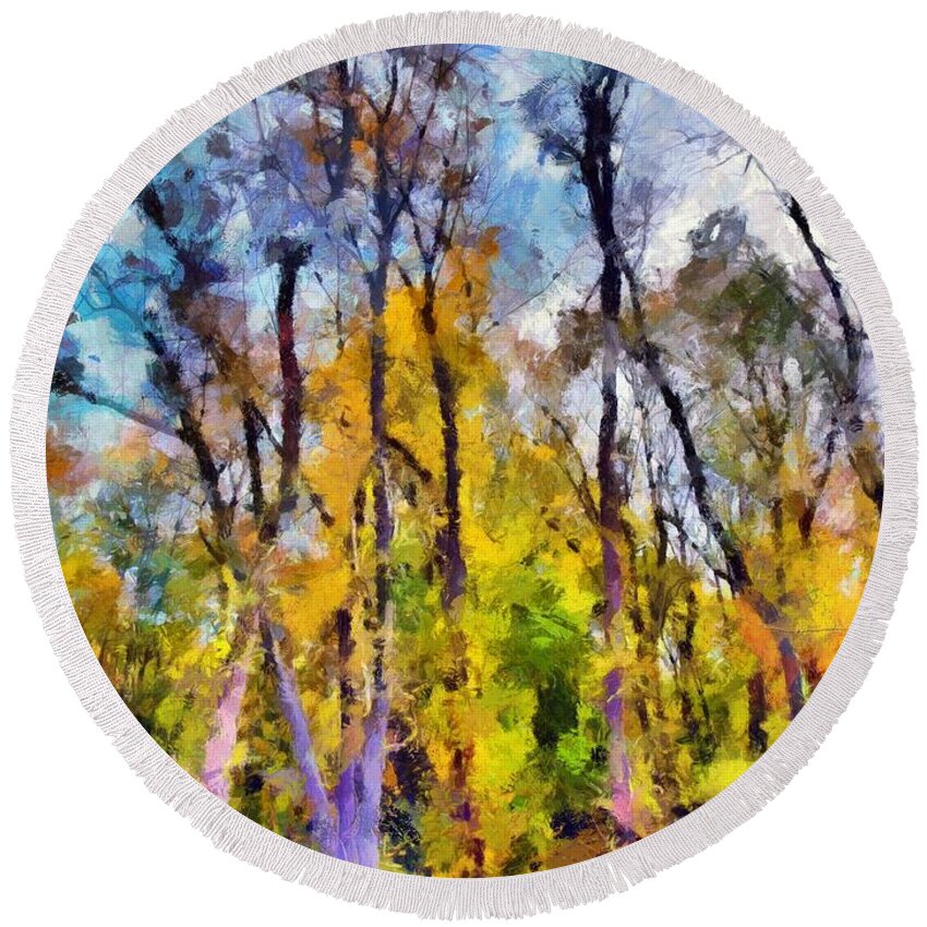 Trees Round Beach Towel featuring the mixed media Autumn in the Park by Christopher Reed