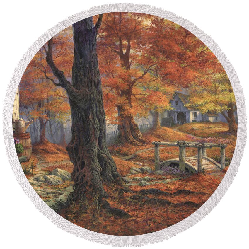 Michael Humphries Round Beach Towel featuring the painting Autumn Lace by Michael Humphries