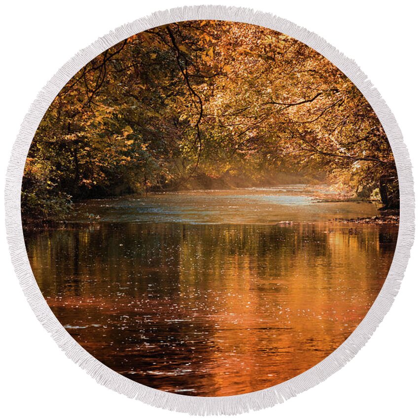 Autumn Round Beach Towel featuring the photograph Autumn Light on Wilson's Creek by Allin Sorenson