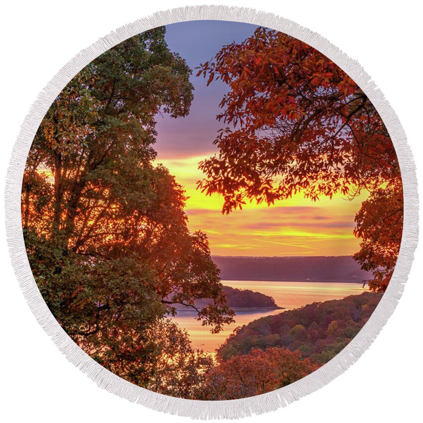 Beaver Lake Round Beach Towel featuring the photograph Autumn Morning Overlooking Beaver Lake by Gregory Ballos