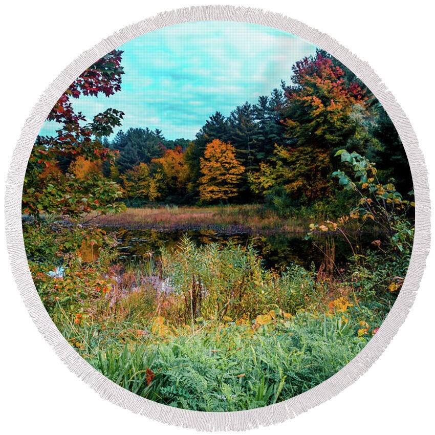 Colors Of Autumn Round Beach Towel featuring the photograph Autumn Nature landscape in New England by Lilia S
