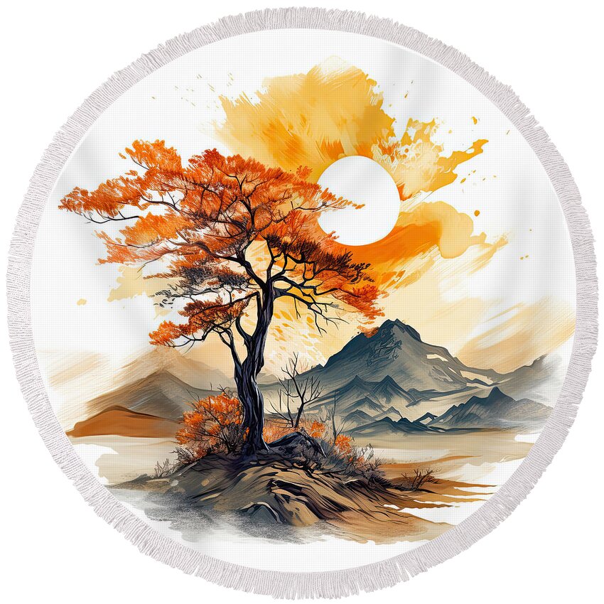 Four Seasons Round Beach Towel featuring the digital art Autumn Passion by Lourry Legarde